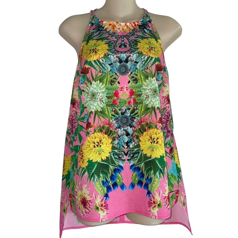 Clover Canyon Floral Patterned Scoop-Neck Sleeveless Tank Tunic Pink Size XS